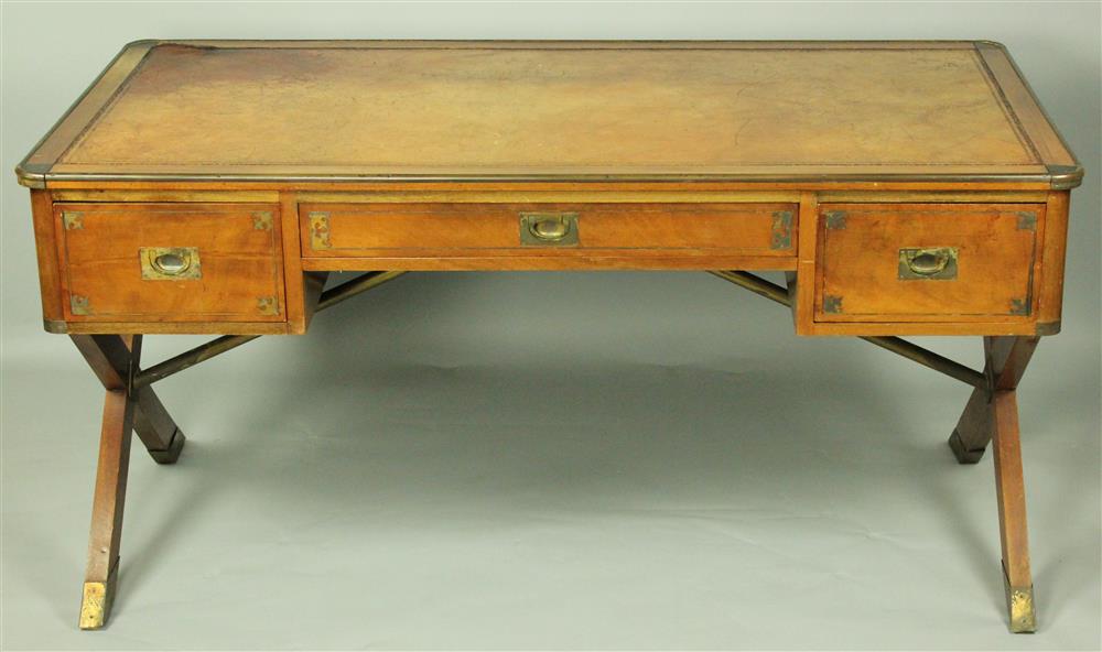 Appraisal: ENGLISH MAHOGANY LEATHER AND BRASS INLAID CAMPAIGN DESK ca having