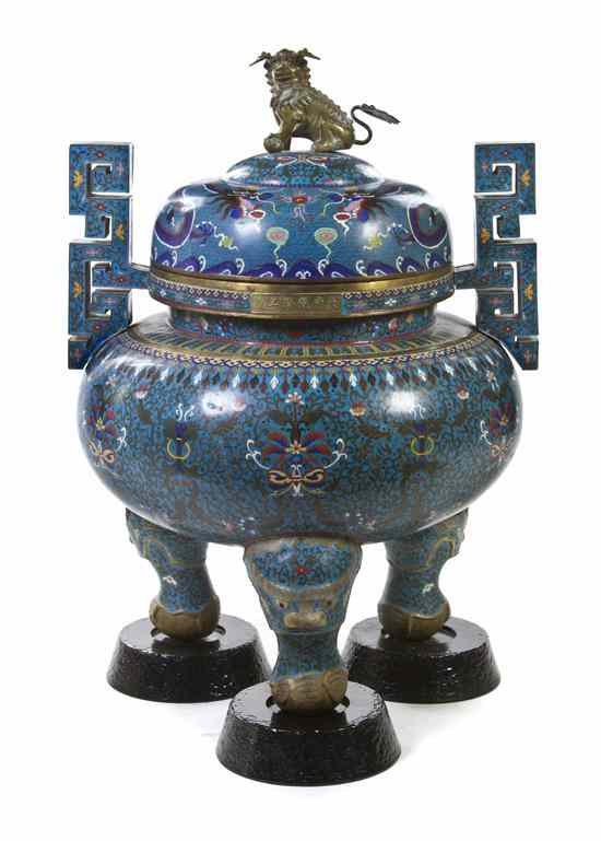 Appraisal: A Massive Chinese Cloisonne Tripod Censer having a fu dog