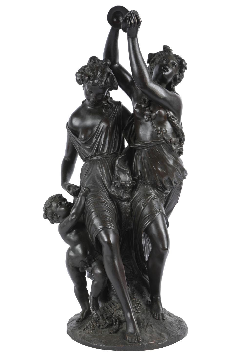 Appraisal: AFTER CLODION FIGURAL GROUPpatinated bronze signed Clodion to base Provenance