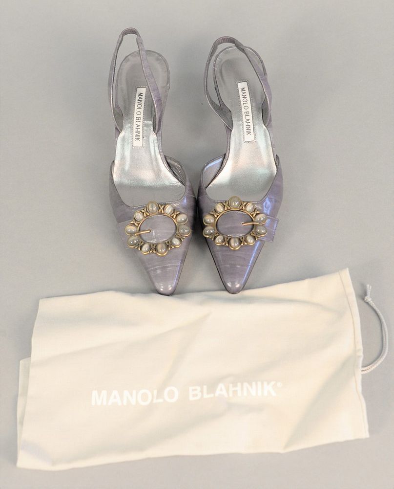 Appraisal: Manolo Blahnik grey leather high heel shoes or pumps new