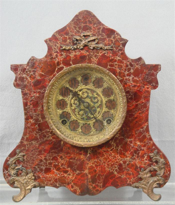 Appraisal: Ingraham marbleized mantle clock with metal mounts embossed brass overlay