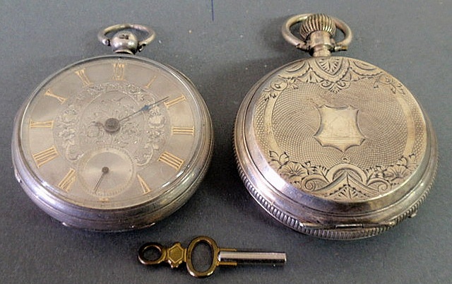 Appraisal: English silver open-face pocket watch with key wind dia and