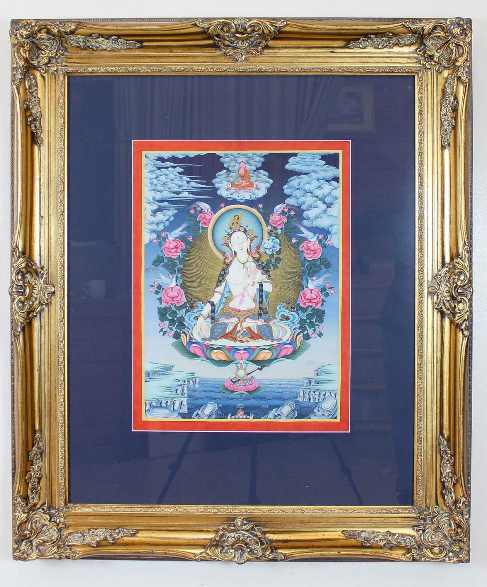 Appraisal: PAINTING ON SILK BUDDHA ON A LOTUS FLOWER unsigned Opening