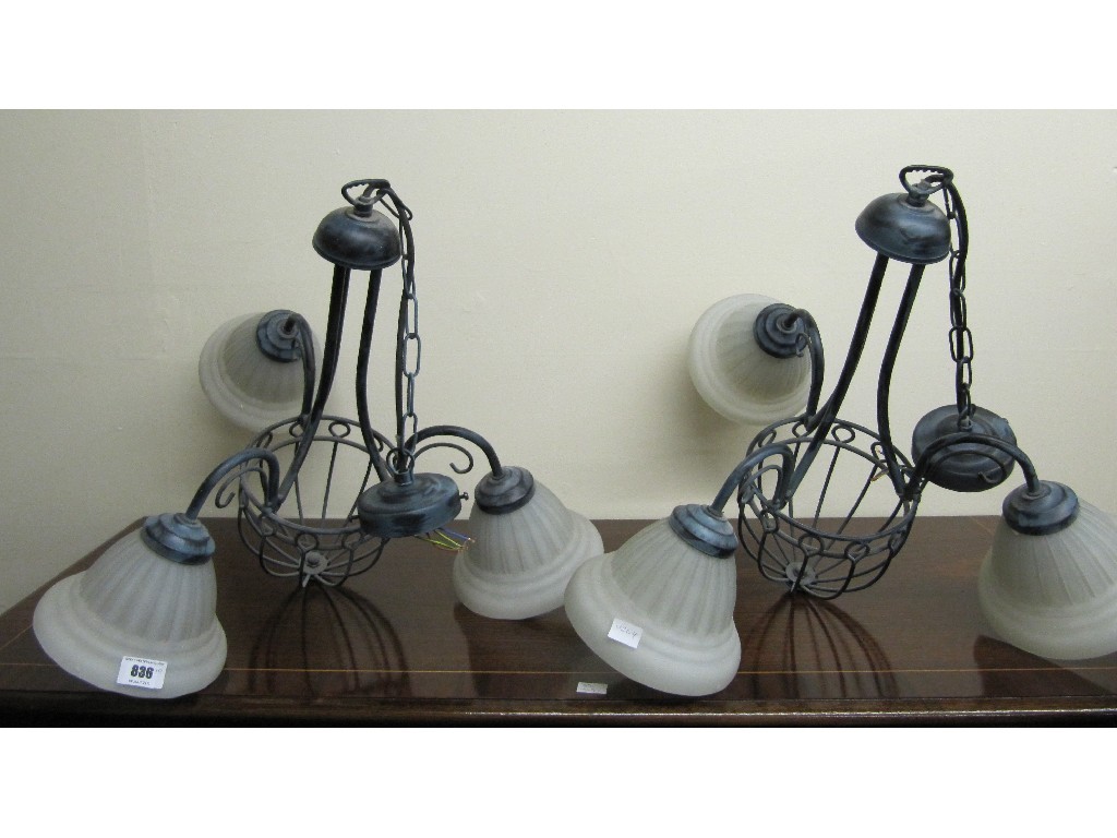 Appraisal: Modern five branch ceiling light with nine matching three branch