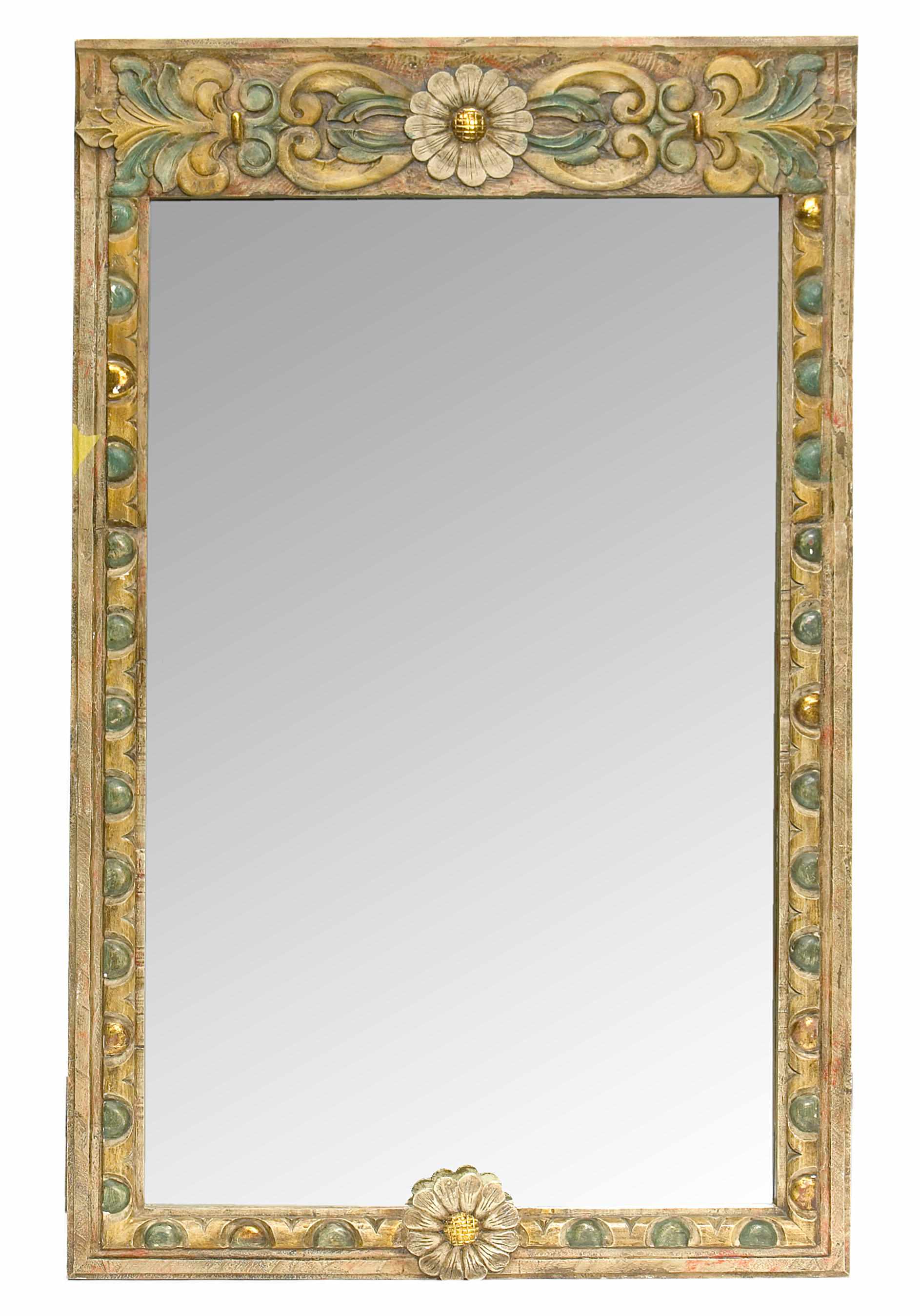 Appraisal: A Baroque style parcel paint decorated carved wood mirror height