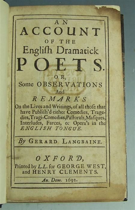 Appraisal: Langbaine Gerard the younger An account of the English dramatick