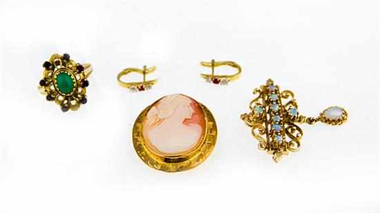 Appraisal: Collection of gem-set yellow gold jewelry opal and K gold