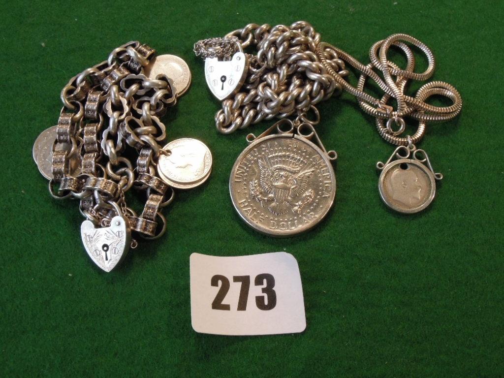 Appraisal: A silver hallmarked graduated watch chain a Victorian link bracelet