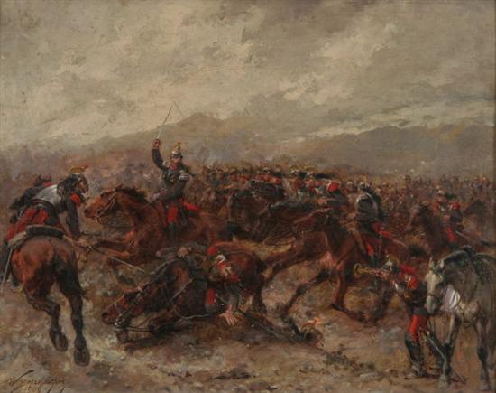 Appraisal: WILFRED CONSTANT BEAUQUESNE French - BATTLE SCENE signed and dated