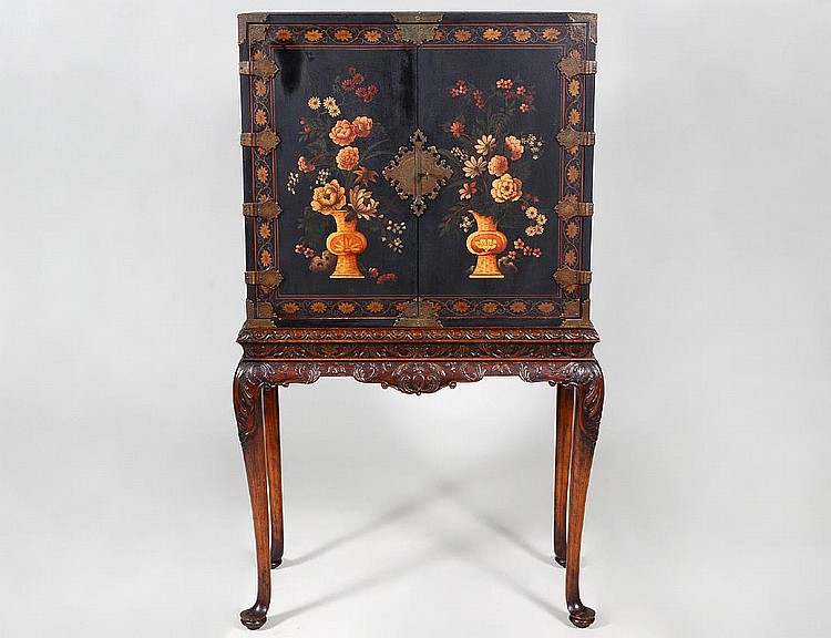 Appraisal: QUEEN ANNE STYLE LACQUER CABINET ON STANDCirca Rectangular fitted with