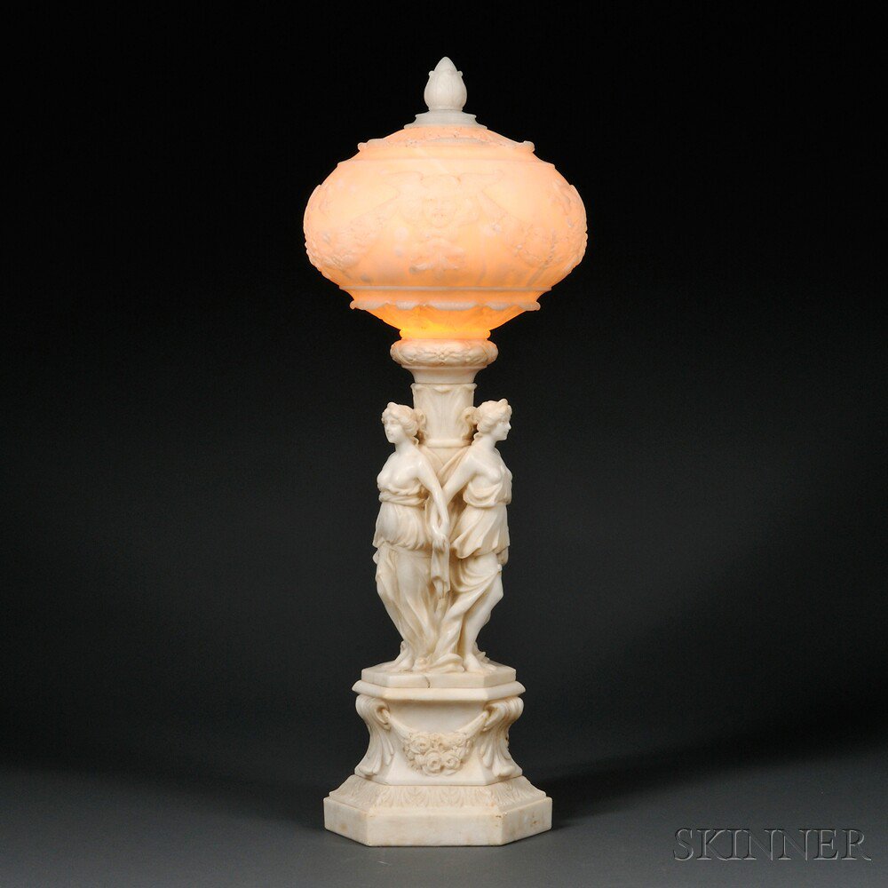 Appraisal: Carved Figural Alabaster Table Lamp Italy early th century the