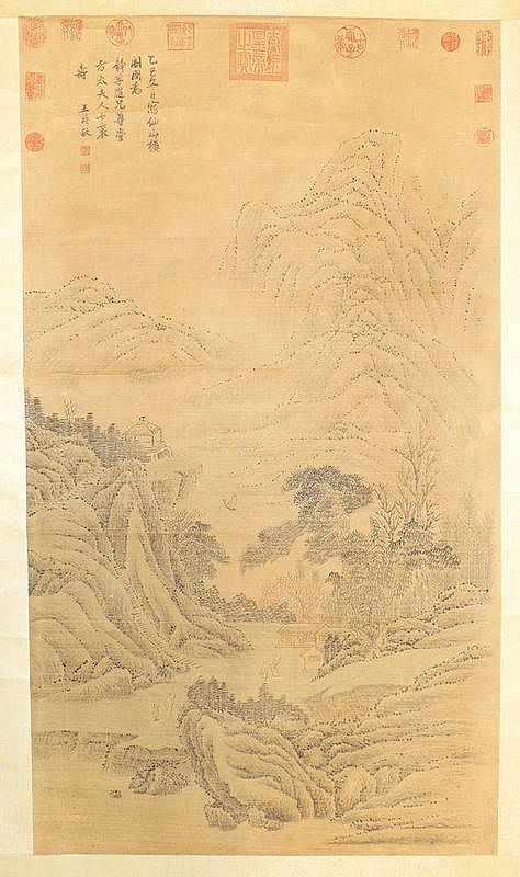 Appraisal: Ink and Color Scroll Painting of Landscape On paper Depicting