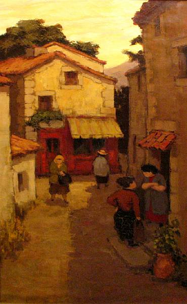 Appraisal: Greg A village street scene with figures signed and dated