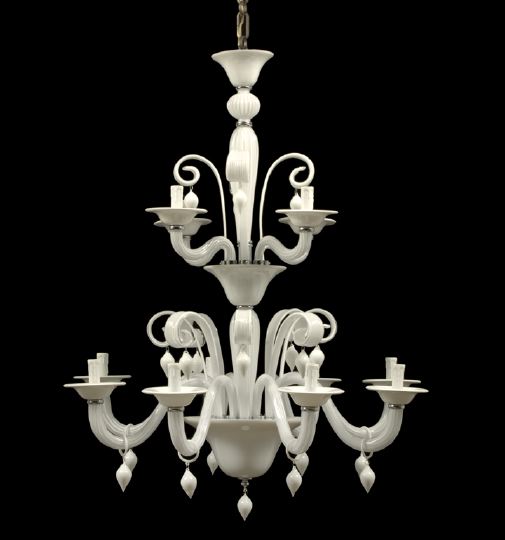 Appraisal: Handsome Murano Lattimo Glass Tiered Twelve-Light Chandelier the scroll arms