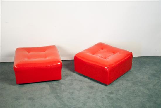 Appraisal: Pair Milo Baughman for Thayer Coggin Red Vinyl Rolling Footstools