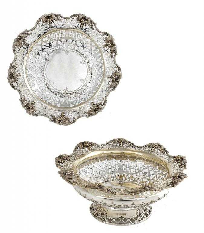 Appraisal: A PAIR OF EDWARD VII SAW-PIERCED FRUIT STANDS with applied