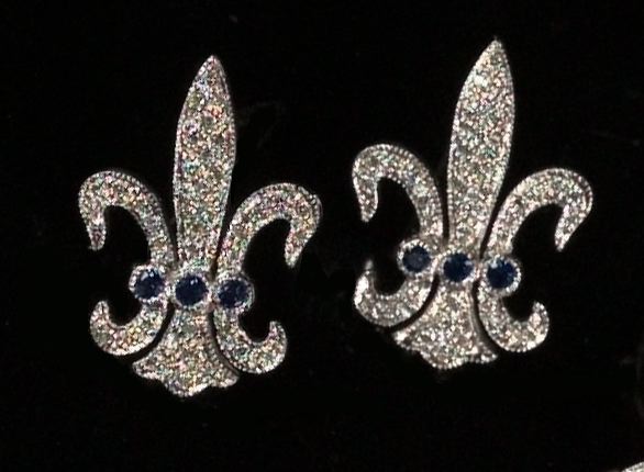 Appraisal: Pair of Fourteen-Karat White Gold Diamond and Sapphire Fleur-de-Lis Earrings