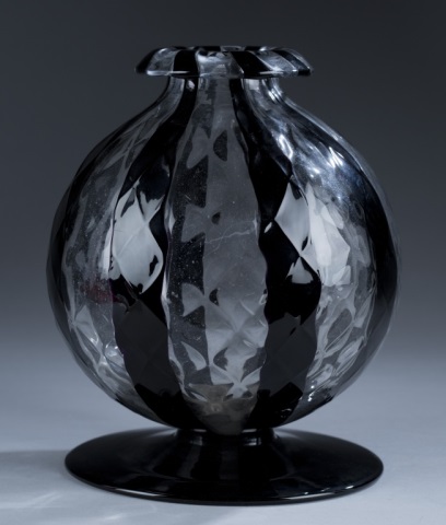 Appraisal: Fry Colored Glass Footed Vase Diamond pattern glass black stripe