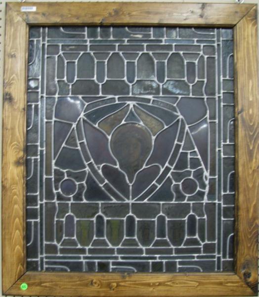 Appraisal: Framed Stained Glass Leaded Window with angel motif leaf and