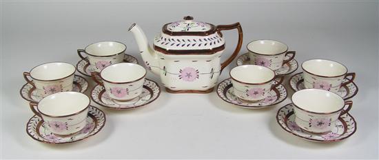 Appraisal: Cumbow Tea Set Decorated in pink florals with copper lustre