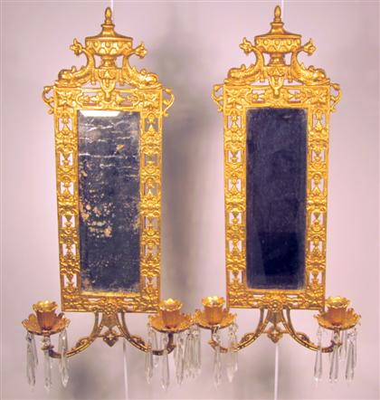 Appraisal: Pair of French gilt metal and luster wall sconces The