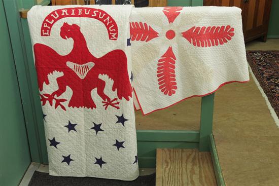 Appraisal: TWO QUILTS Including one patriotic quilt in red and blue