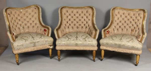 Appraisal: Three Victorian upholstered slipper chairs with giltwood h x x