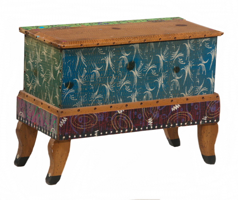 Appraisal: CONTEMPORARY FOLK ART PAINTED CHILD SIZED BLANKET CHEST BY SHOESTRING