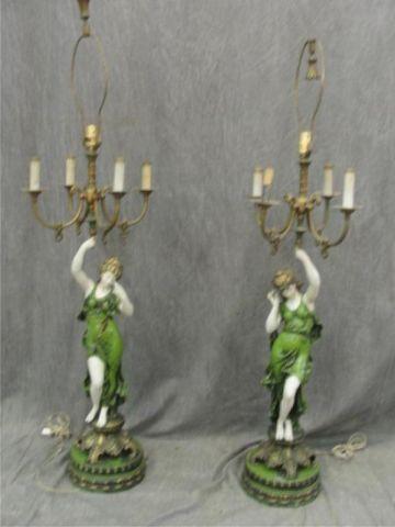 Appraisal: Pair of Green Metal Patinated Figural Lamps From a Bronx