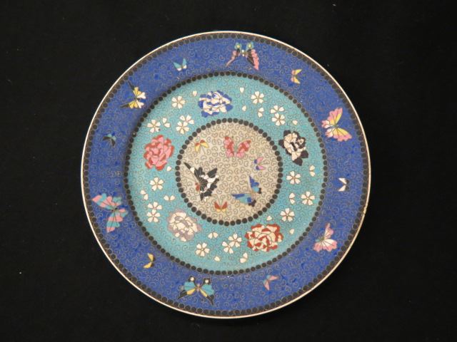 Appraisal: Oriental Cloisonne Pottery Plate butterflies flowers diameter excellent late th