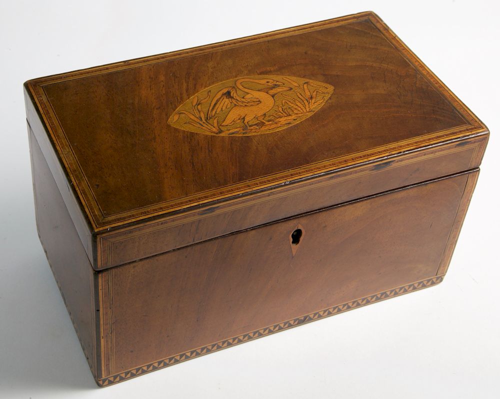 Appraisal: English Regency Inlaid Mahogany and Tulip Wood Tea Caddy circa