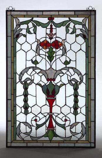 Appraisal: Large American Stained and Ruby-Jeweled Glass Window Panel in the