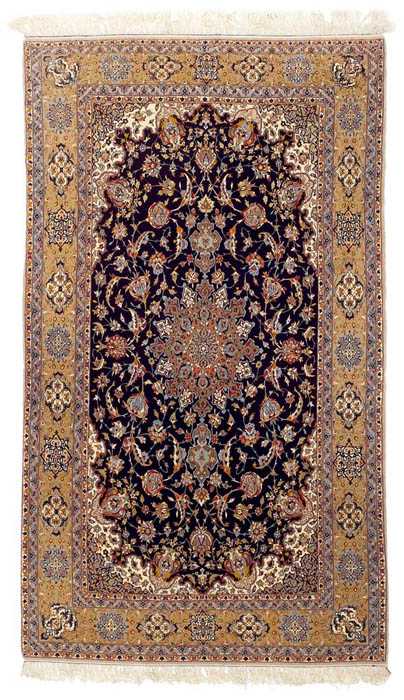 Appraisal: ISFAHAN old Dark blue field with medallion Patterned throughout with