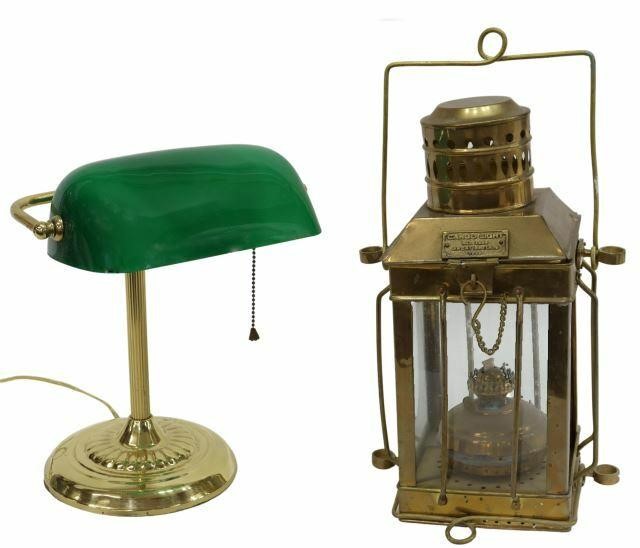 Appraisal: lot of Brass lamps including ship's oil lantern plaque reading