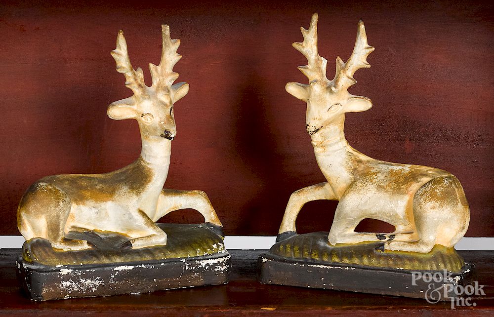 Appraisal: Pair of Pennsylvania chalkware stags Pair of Pennsylvania chalkware stags