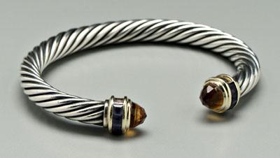 Appraisal: David Yurman citrine bracelet sterling rope-twist bangle faceted orange citrine