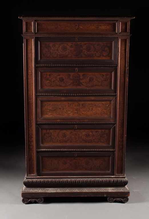 Appraisal: Italian marquetry inlaid walnut tall chest of drawers late th