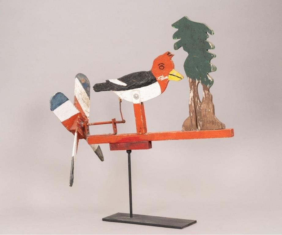 Appraisal: Painted plywood whirligig of a woodpecker h x w x