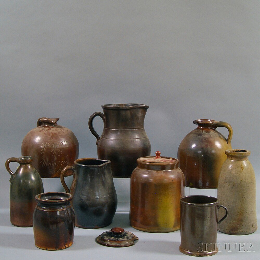 Appraisal: Nine Pieces of Glazed Stoneware th century two pitchers three