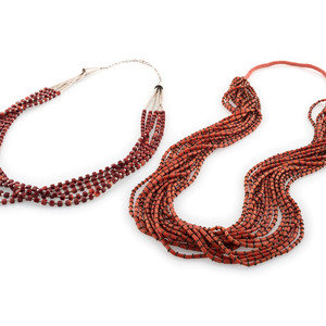 Appraisal: Kewa Multi-strand Coral Necklaces late th century lot of includes