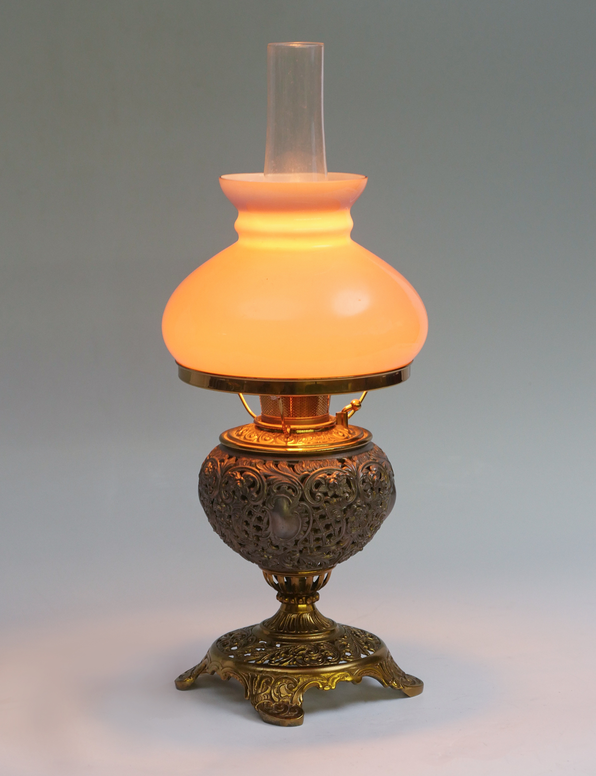 Appraisal: BRADLEY AND HUBBARD OIL LAMP EMBOSSED BODY Bradley Hubbard electrified