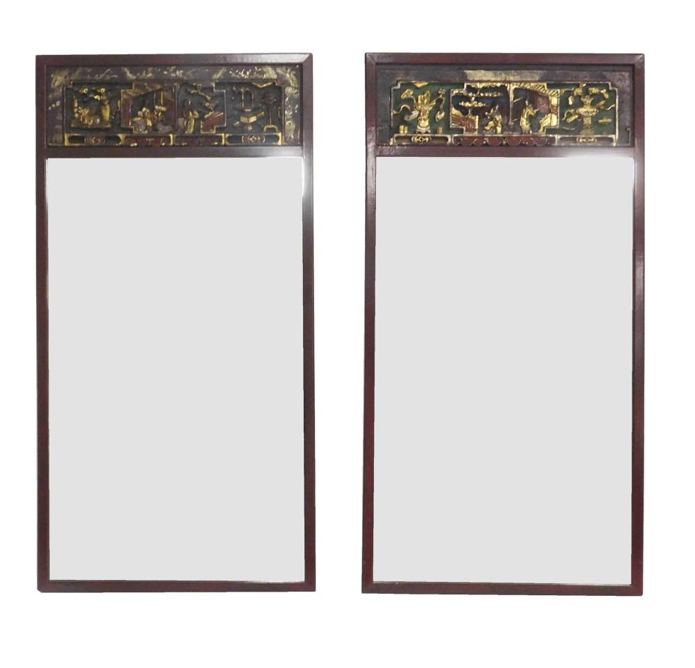 Appraisal: Pair of Chinese style wall mirrors th C rectangular form