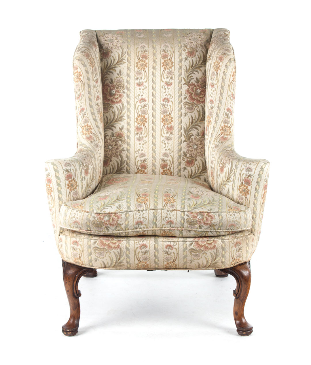 Appraisal: Queen Anne style upholstered wing chair upholstered back winged arms