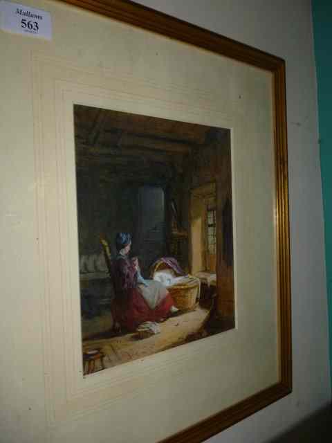 Appraisal: TH CENTURY ENGLISH SCHOOL - A cottage interior watercolour heightened