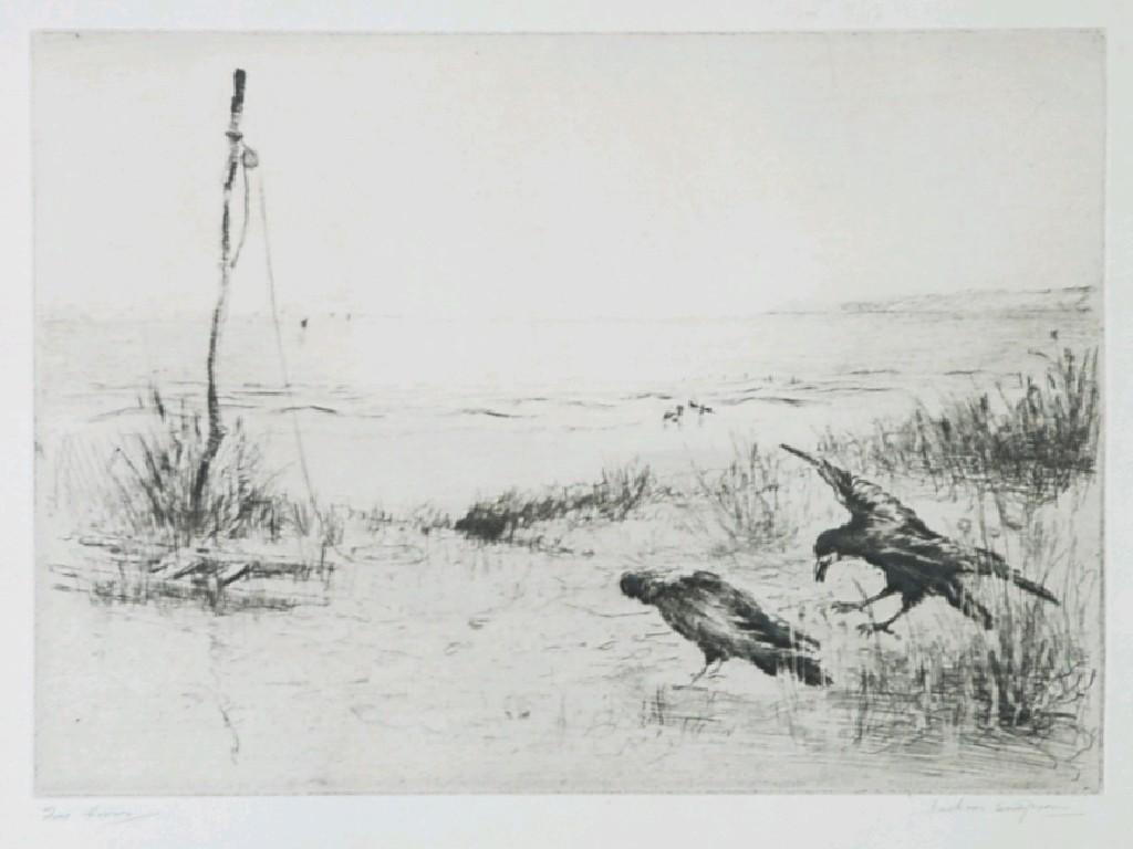 Appraisal: JACKSON SIMPSON ETCHING 'Two Crows' signed and inscribed in pencil