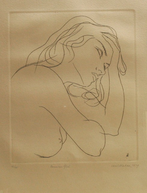 Appraisal: Louis Kahan - Pensive Girl etching signed and dated 'Louis