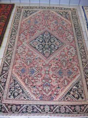 Appraisal: Mahal Persian Handmade Rug geometrics on salmon field ' x