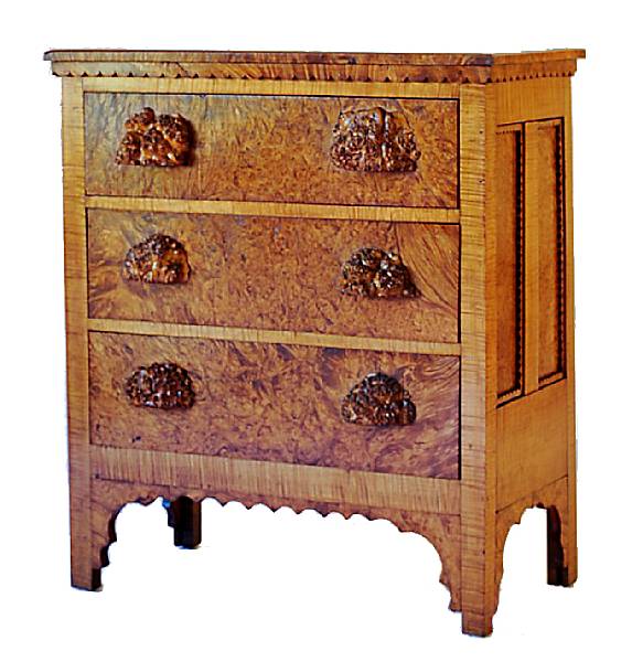 Appraisal: A Scandinavian burl wood chest of drawers th century The