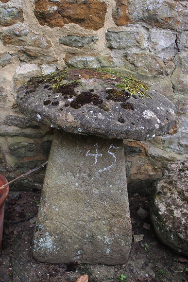 Appraisal: AN OLD STADDLE STONE with circular top and square spreading