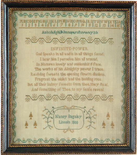 Appraisal: FINE NEEDLEWORK SAMPLER BY NANCY BAGALEY LINCOLN This interesting sampler